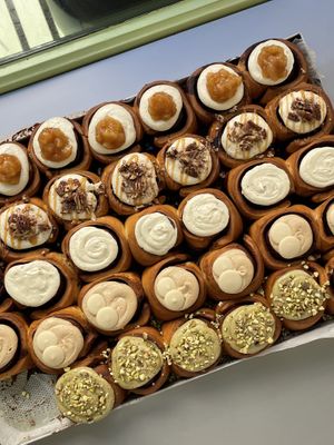 top to bottom: apple roll, pecan-caramel roll, classic roll, bueno roll, pistachio roll   at Have a Roll in Utrecht