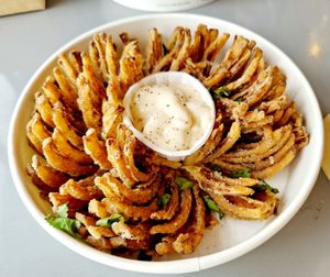 Blooming onion with vegan mayo and mustard dip vg gf at Lafayette's Margate in Margate