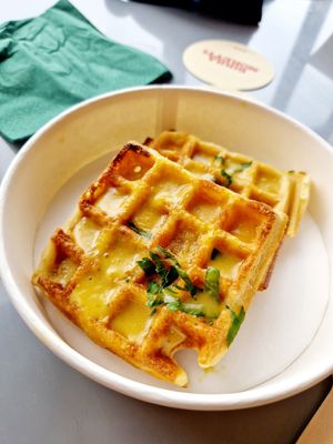 Gar-lick my waffle with home made vegan cheese sauce at Lafayette's Margate in Margate