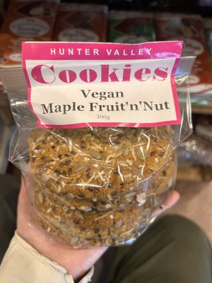 Vegan Maple fruit n nuts cookies  at Pokolbin Chocolate Co in Pokolbin