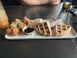 “Chicken” and Waffles   at 3 Howls Remedy House in Vancouver