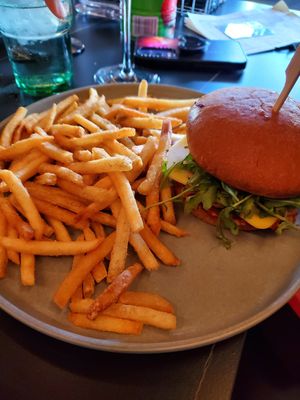 The Grinder with a gluten free bun. at 3 Howls Remedy House in Vancouver