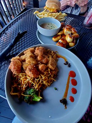Yakisoba noodles & pretzel bites at 3 Howls Remedy House in Vancouver