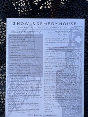 Menu  at 3 Howls Remedy House in Vancouver