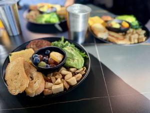 Breakfast Plate w House Sausage and Avocado #Veganuary at 3 Howls Remedy House in Vancouver