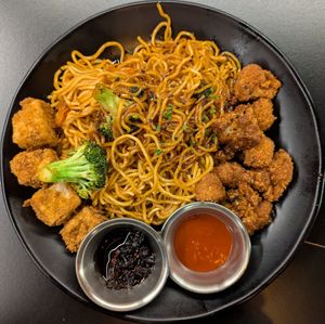 Yakisoba with fried tofu at 3 Howls Remedy House in Vancouver