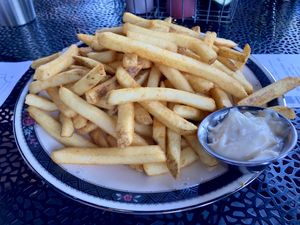Fries with vegan aioli   at 3 Howls Remedy House in Vancouver