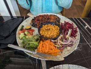 Iyam Bayeldi with salad and bulgur pilaf at Mila Loughton in Loughton