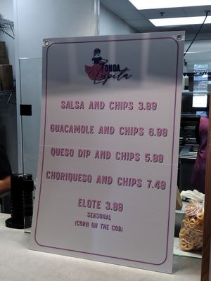 Menu--no vegan queso at Fonda Lupita in Durham