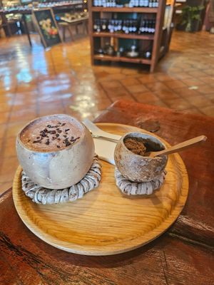 Almond milk hot chocolate at The Tea & Chocolate Place in Copan Ruinas