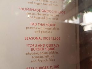 part of menu at Cafe Godot in Barcelona