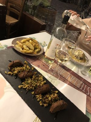 Seitan burger with zucchini at Osteria L'Angolo Divino in Rimini