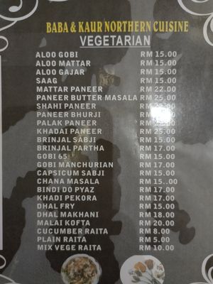 Vegetarian options at Baba & Kaur Northern Cuisine in Malacca