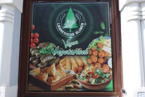 Advertising their vegan and vegetarian options at Libanesische Blumen - Libanesische Küche & Grill in Saarbrucken