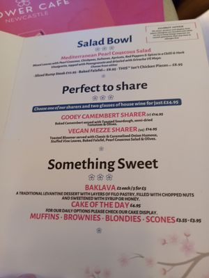 Sweets Menu. at Flower Cafe Ncl in Newcastle Upon Tyne