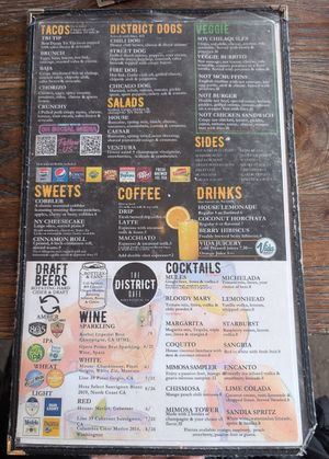 2026 menu at The District Cafe in Bakersfield