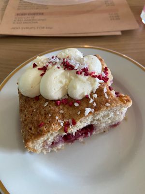 Vegan coconut and raspberry cake at Jackson's Rescue Cat Cafe in Hoylake