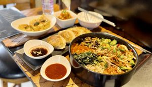 Bibimba, tofu, kimchi & veg mandu  at Seoul Food in Windhoek