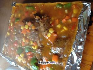 vegan-meat with vegetables and sauce. at Ci Yuan Zhai Vegetarian Restaurant in Dali