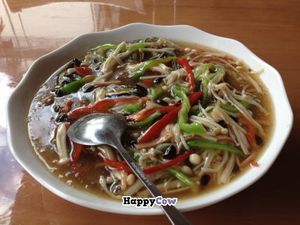 Mushrooms with eggplant at Ci Yuan Zhai Vegetarian Restaurant in Dali