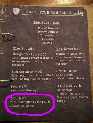 Tofu salad at Crafty Chameleon Brewhouse and Restaurant in Nairobi