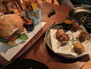 The holy vegan burger and zucchini bites at Crafty Chameleon Brewhouse and Restaurant in Nairobi
