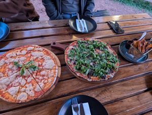 Vegan margherita, mama mboga, sweet potato fries at Crafty Chameleon Brewhouse and Restaurant in Nairobi