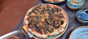 Vegan mushroom pizza at El Gaita Pizza Bar in El Calafate