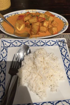 Tofu in red curry sauce   at Ban Khun Mae in Bangkok