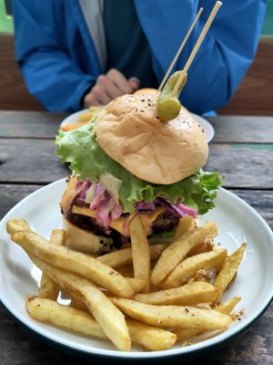 Vegetarian burger at Mingle Cafe in Hue