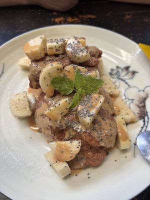 Banana peanut pancakes  at Mingle Cafe in Hue