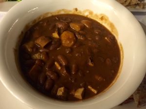 Fried brown rice and red beanstew at Zrno Bio Bistro in Zagreb