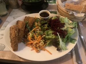 Tofu in bread crumbles  at Zrno Bio Bistro in Zagreb