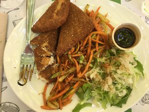 Breaded tofu  at Zrno Bio Bistro in Zagreb