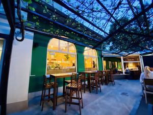 Outside seating at Zrno Bio Bistro in Zagreb