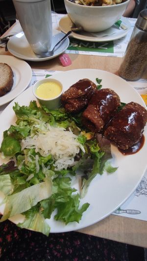 Seitan cordon bleu rolls at Zrno Bio Bistro in Zagreb