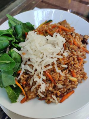 Brown rice bowl (so filling) at Zrno Bio Bistro in Zagreb