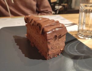 Chocolate cake at Zrno Bio Bistro in Zagreb