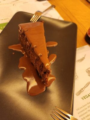 chocolate cake at Zrno Bio Bistro in Zagreb