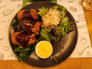 seitan cordon bleu at Zrno Bio Bistro in Zagreb