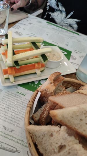 As Susanne as that: courgettes and carrots sticks with an amazing dipping sauce! at Zrno Bio Bistro in Zagreb