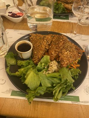 Breaded tofu   at Zrno Bio Bistro in Zagreb