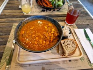 Kindey bean stew with sourdough at Zrno Bio Bistro in Zagreb