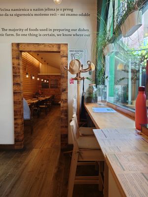 Inside while we were waiting for our pastas at Zrno Bio Bistro in Zagreb