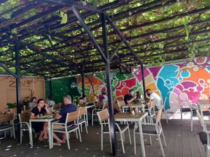 Seating outside at Zrno Bio Bistro in Zagreb
