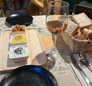 Dips and bread  at Zrno Bio Bistro in Zagreb