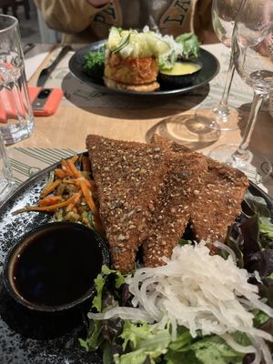 Breaded tofu and stir fried veg  at Zrno Bio Bistro in Zagreb