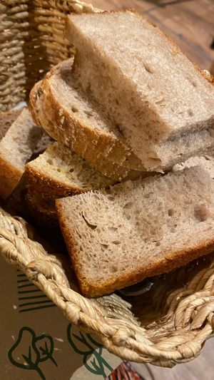 Huge basket of bread at Zrno Bio Bistro in Zagreb