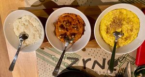 Three dips for starter at Zrno Bio Bistro in Zagreb