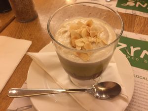 3 layer dessert  at Zrno Bio Bistro in Zagreb